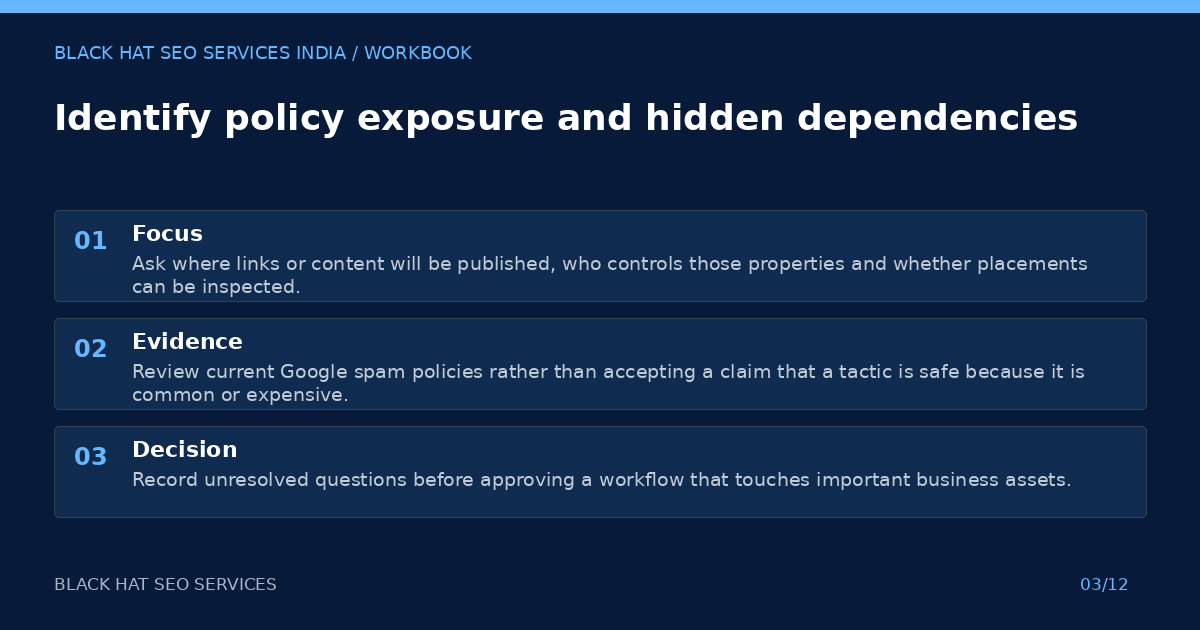 Identify policy exposure and hidden dependencies — visual summary