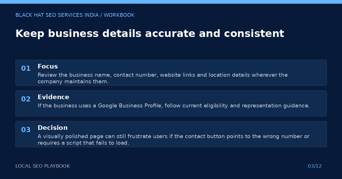 Keep business details accurate and consistent — visual summary